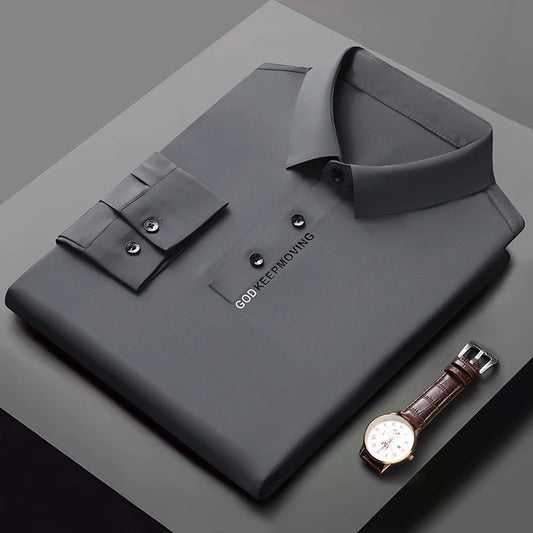 Luxury Quality Men's Polo Shirt Autumn New Lapel Top Print Traceless Long Sleeve British Fashion Trend Cool T-shirt Men Clothing