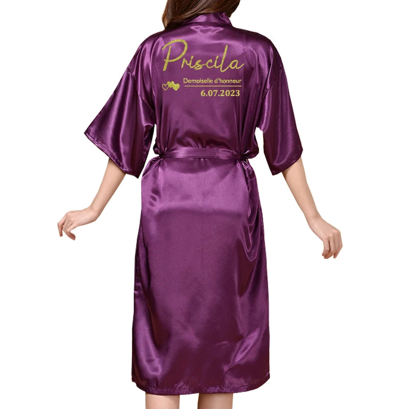 Customized Logo Bride Robe Wedding Bridesmaid Gift for Bridal Party Emulation Silk Soft Dress Home Bathrobe For Birthday Kimono