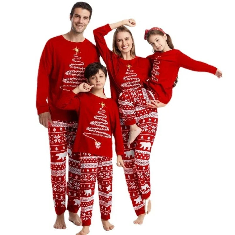 Christmas parent-child set pajamas loungewear cartoon print unisex long-sleeved cotton thermal pajamas regardless of the seasons