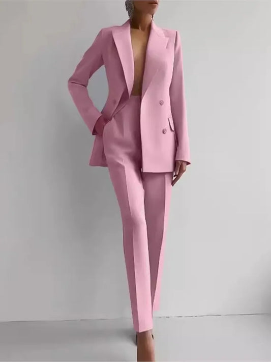 Spring Casual Long Sleeve Suit Set Autumn Elegant Office Lady Solid Slim Tops Blazer Pants Two Piece Sets Women Outfit 2025