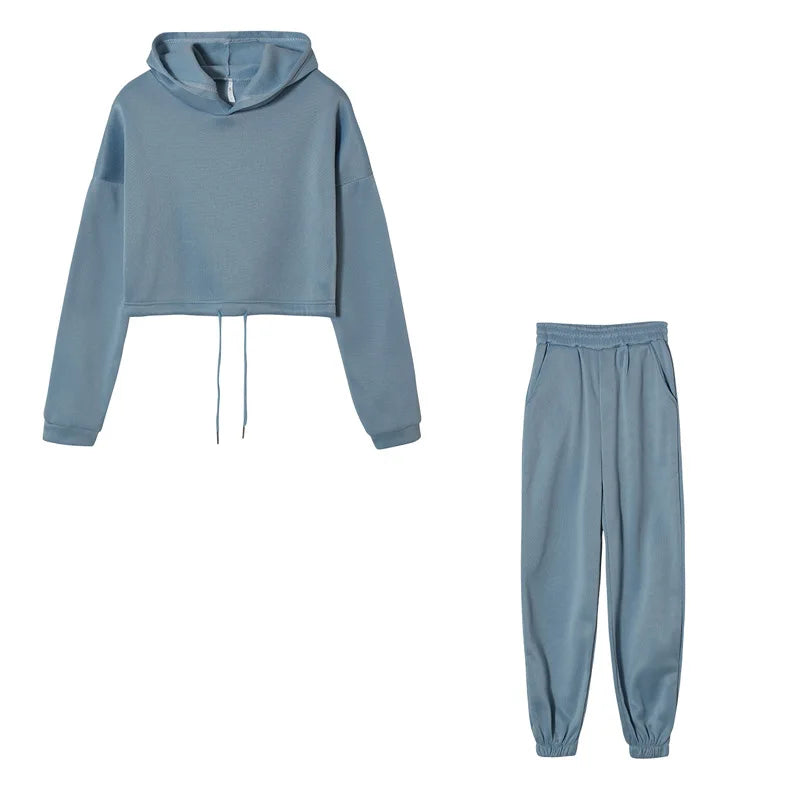 Winter Tracksuit Women Two Piece Set - Oversized Hoodie Sweatpants Solid Color Sportswear Suit |Casual Sweatshirt Trouser Set