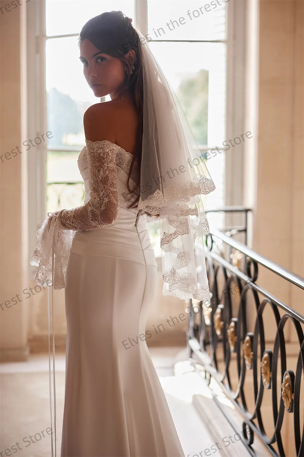Charming Mermaid Wedding Dresses Off The Shoulder Long Sleeves Bridal Gowns Glitter Beads Back Sweep Train Robes de Mariee