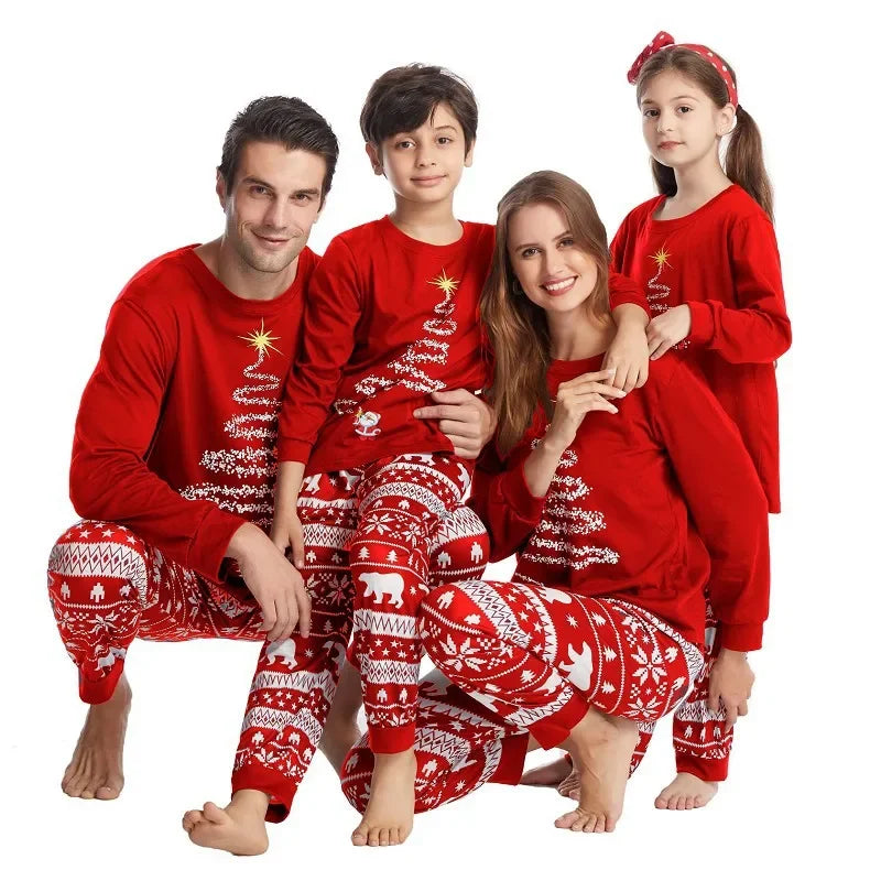 Christmas parent-child set pajamas loungewear cartoon print unisex long-sleeved cotton thermal pajamas regardless of the seasons