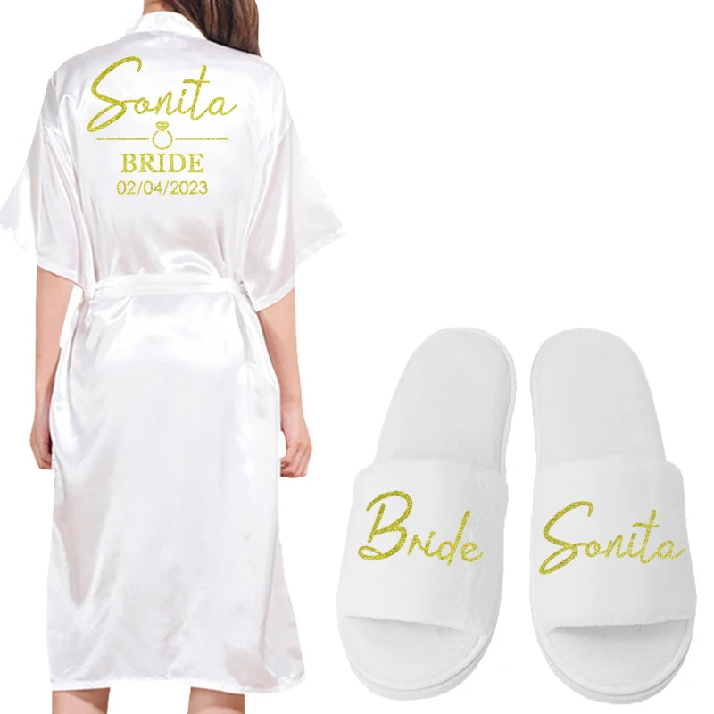 Customized Logo Bride Robe Wedding Bridesmaid Gift for Bridal Party Emulation Silk Soft Dress Home Bathrobe For Birthday Kimono
