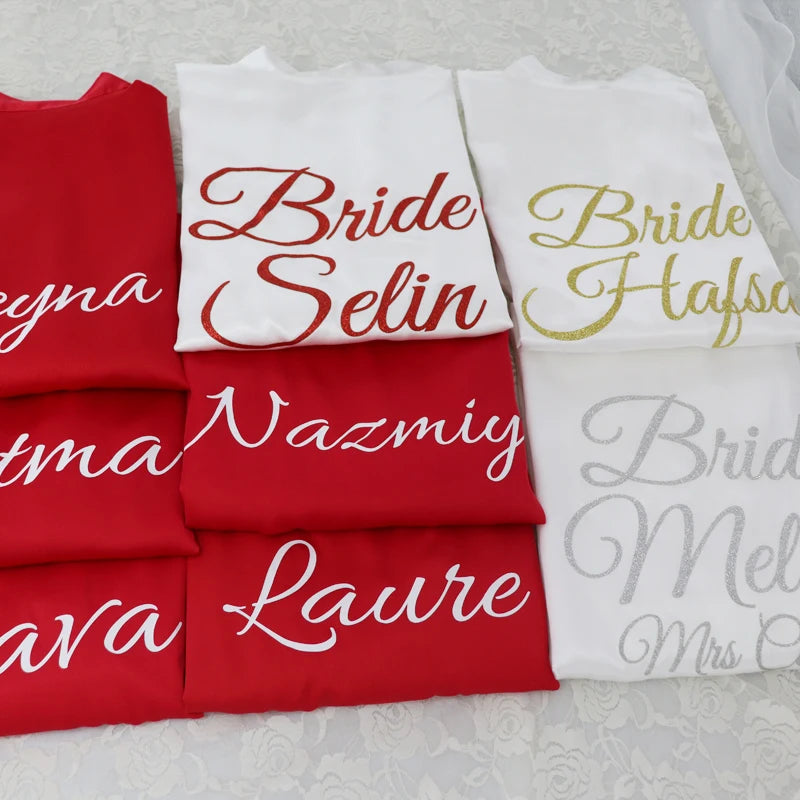 Customized Logo Bride Robe Wedding Bridesmaid Gift for Bridal Party Emulation Silk Soft Dress Home Bathrobe For Birthday Kimono