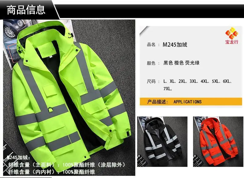 Winter Work Jacket Men, Waterproof Windproof Reflective Thermal Coat, Fleece Lined Abrasion Resistant Parka