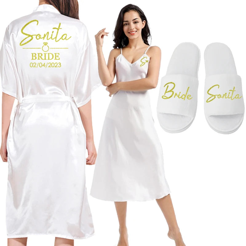 Customized Logo Bride Robe Wedding Bridesmaid Gift for Bridal Party Emulation Silk Soft Dress Home Bathrobe For Birthday Kimono