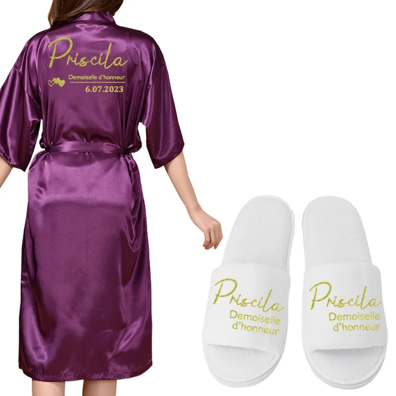 Customized Logo Bride Robe Wedding Bridesmaid Gift for Bridal Party Emulation Silk Soft Dress Home Bathrobe For Birthday Kimono