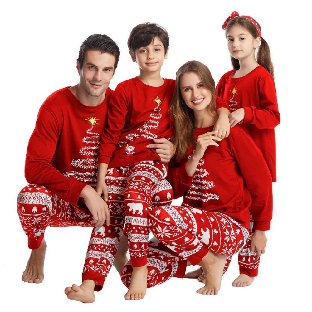 Christmas parent-child set pajamas loungewear cartoon print unisex long-sleeved cotton thermal pajamas regardless of the seasons
