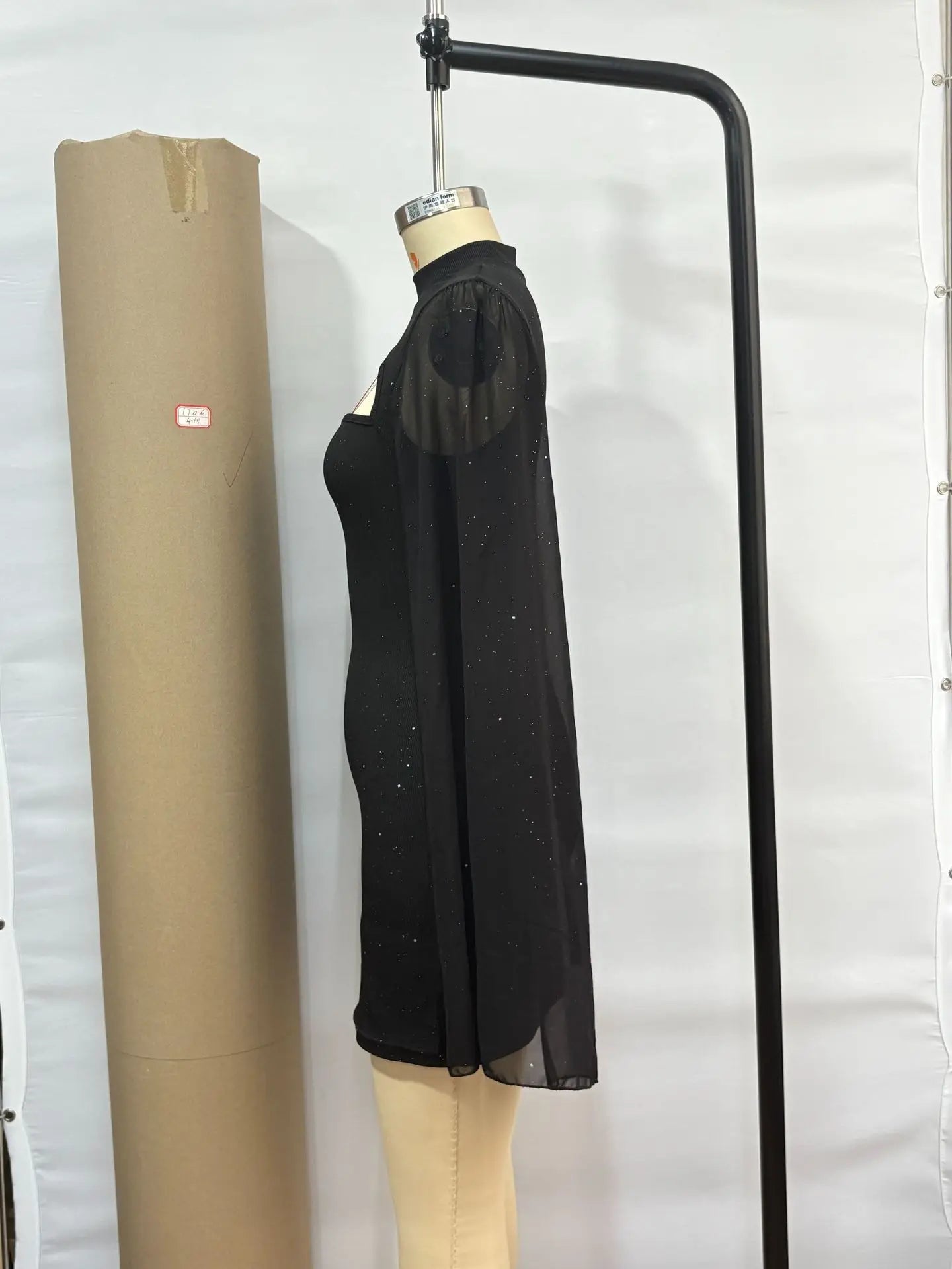 2025 Summer Women Outfit Fashion Elegant Pearl Chiffon Cloak Hip Short Dress Sequins Half High Collar Slim Evening Dress Female