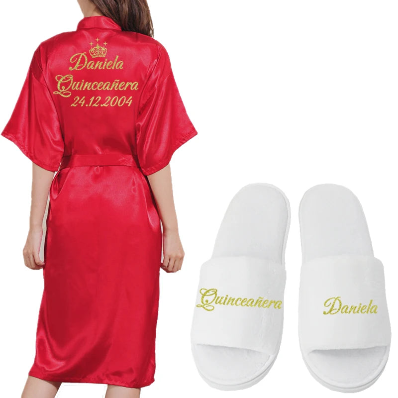 Customized Logo Bride Robe Wedding Bridesmaid Gift for Bridal Party Emulation Silk Soft Dress Home Bathrobe For Birthday Kimono