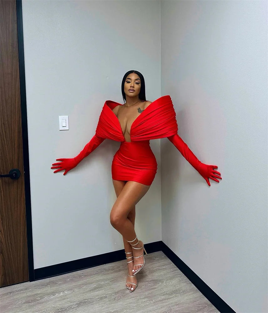 Stunning New Red 2024 Prom Gown With Two Gloves Off Shoulder Birthday Party Cocktail Dresses Robe De Bal Custom-Made Customized