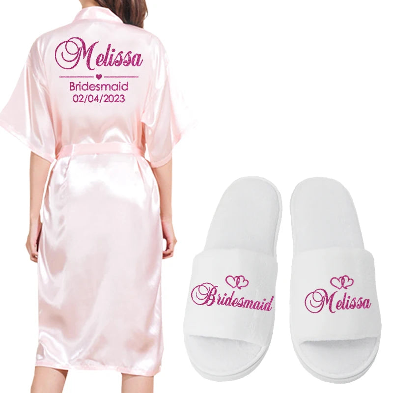 Customized Logo Bride Robe Wedding Bridesmaid Gift for Bridal Party Emulation Silk Soft Dress Home Bathrobe For Birthday Kimono