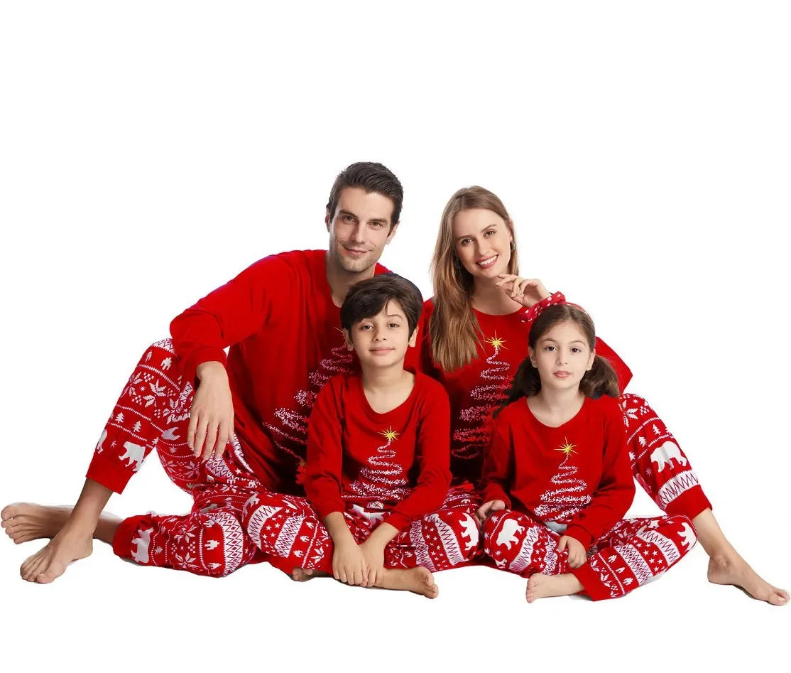 Christmas parent-child set pajamas loungewear cartoon print unisex long-sleeved cotton thermal pajamas regardless of the seasons