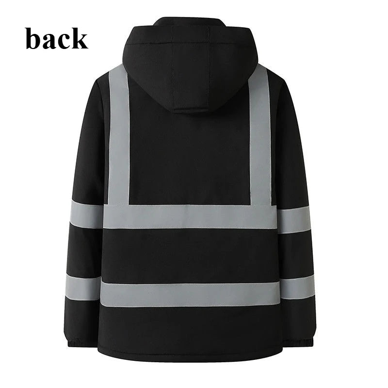 Winter Work Jacket Men, Waterproof Windproof Reflective Thermal Coat, Fleece Lined Abrasion Resistant Parka