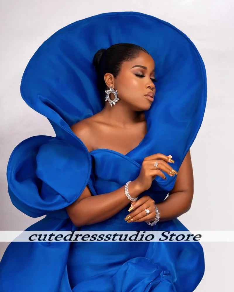 Blue Satin Mini Birthday Party Dresses For Women Exquisite Flowers Ruched Short Prom Dress Cocktail Gowns African Customized