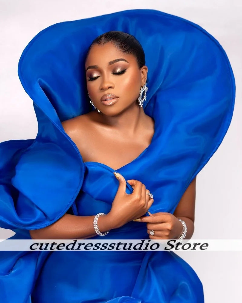 Blue Satin Mini Birthday Party Dresses For Women Exquisite Flowers Ruched Short Prom Dress Cocktail Gowns African Customized