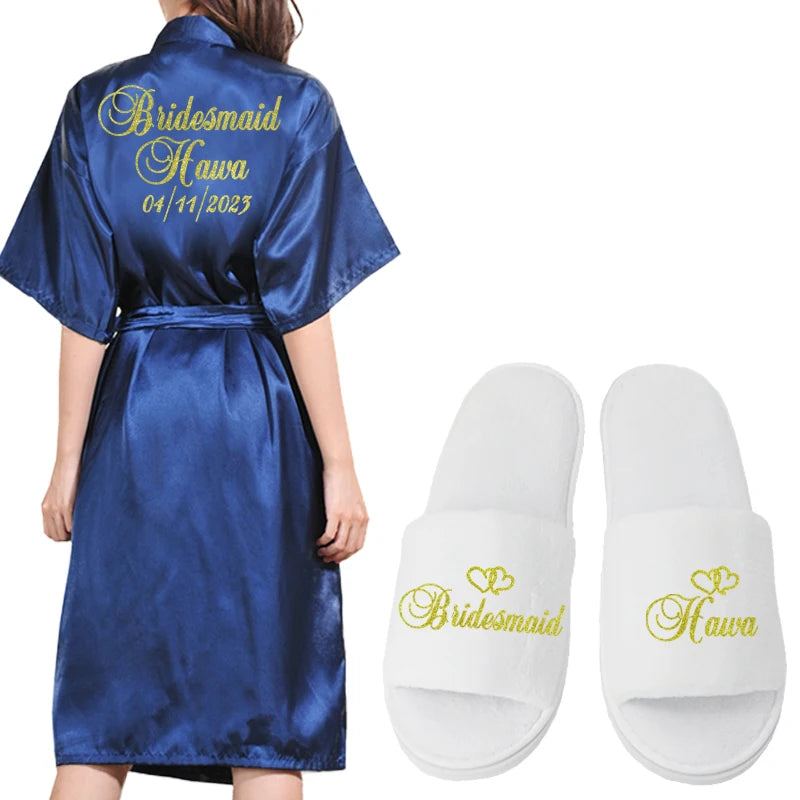 Customized Logo Bride Robe Wedding Bridesmaid Gift for Bridal Party Emulation Silk Soft Dress Home Bathrobe For Birthday Kimono