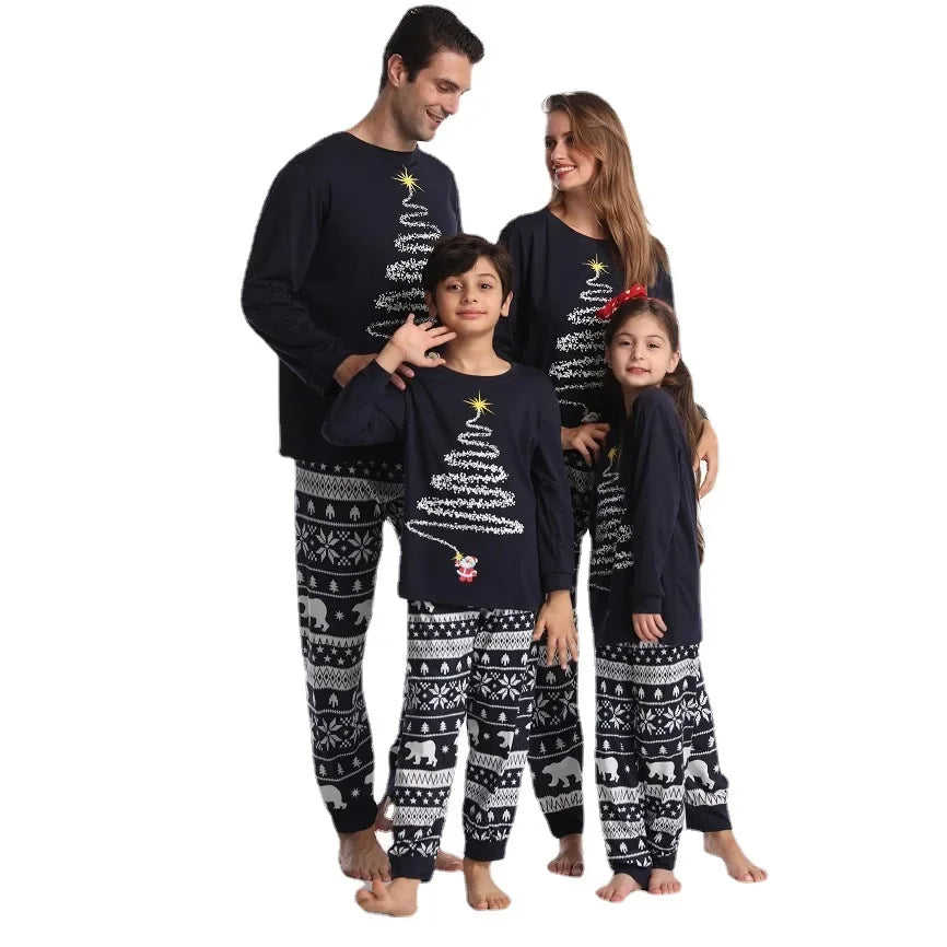 Christmas parent-child set pajamas loungewear cartoon print unisex long-sleeved cotton thermal pajamas regardless of the seasons