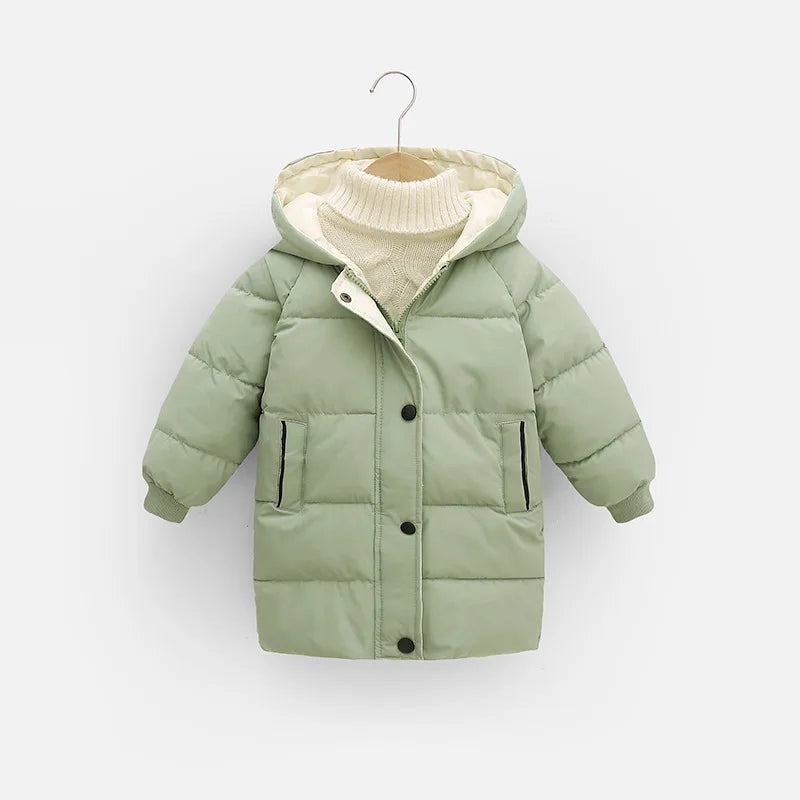 New Winter Boys Jacket Solid Color Mid-Length Keep Warm Cold Protection Hooded Down Cotton Windbreaker Coats For 3-10 Years