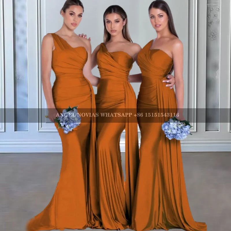Customized Burnt Orange Mermaid Bridesmaid Dresses Satin Corset Bride Maids Gowns vestidos de fiestas robes invitée mariage