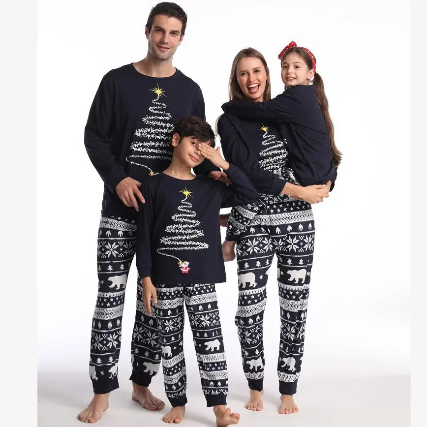 Christmas parent-child set pajamas loungewear cartoon print unisex long-sleeved cotton thermal pajamas regardless of the seasons