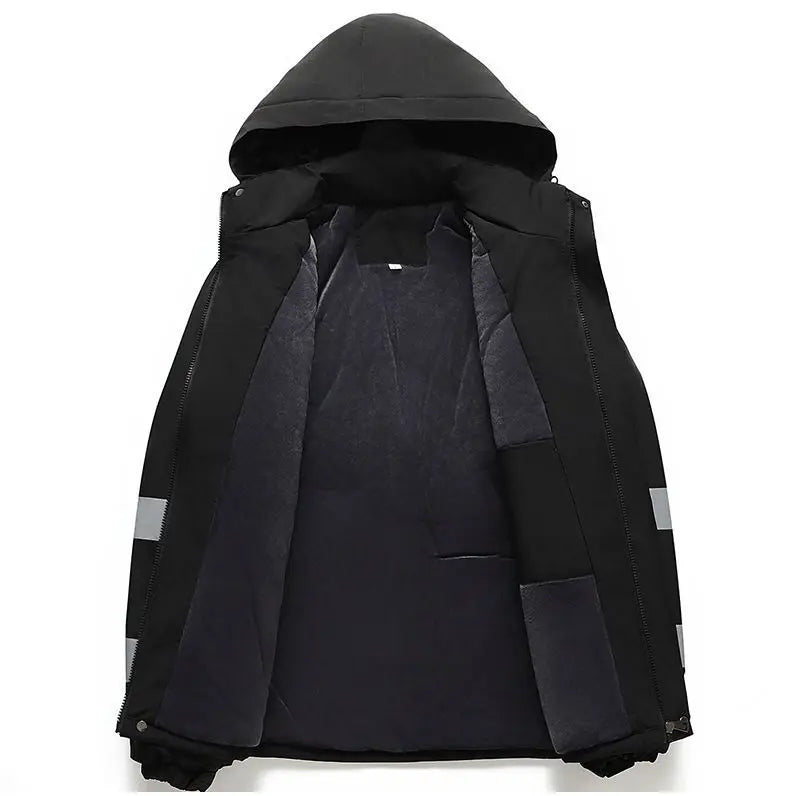 Winter Work Jacket Men, Waterproof Windproof Reflective Thermal Coat, Fleece Lined Abrasion Resistant Parka