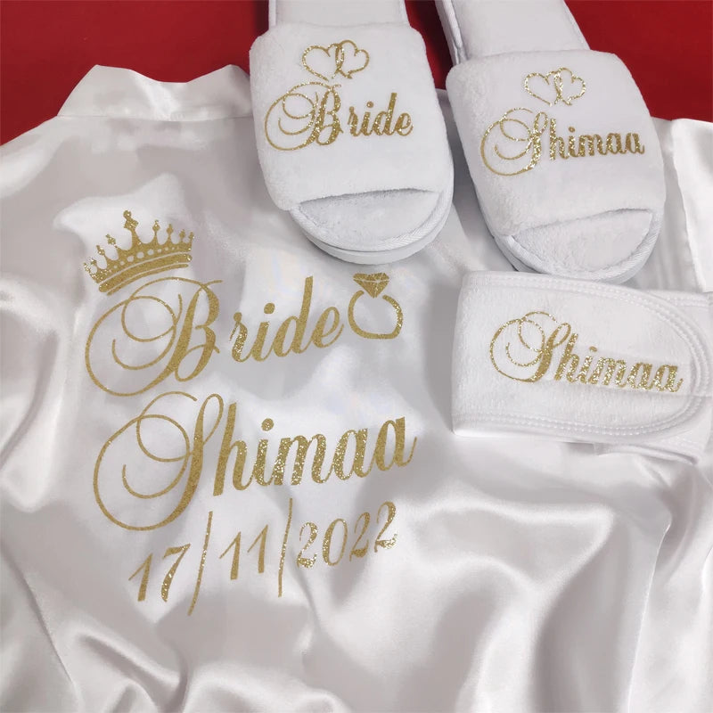 Customized Logo Bride Robe Wedding Bridesmaid Gift for Bridal Party Emulation Silk Soft Dress Home Bathrobe For Birthday Kimono