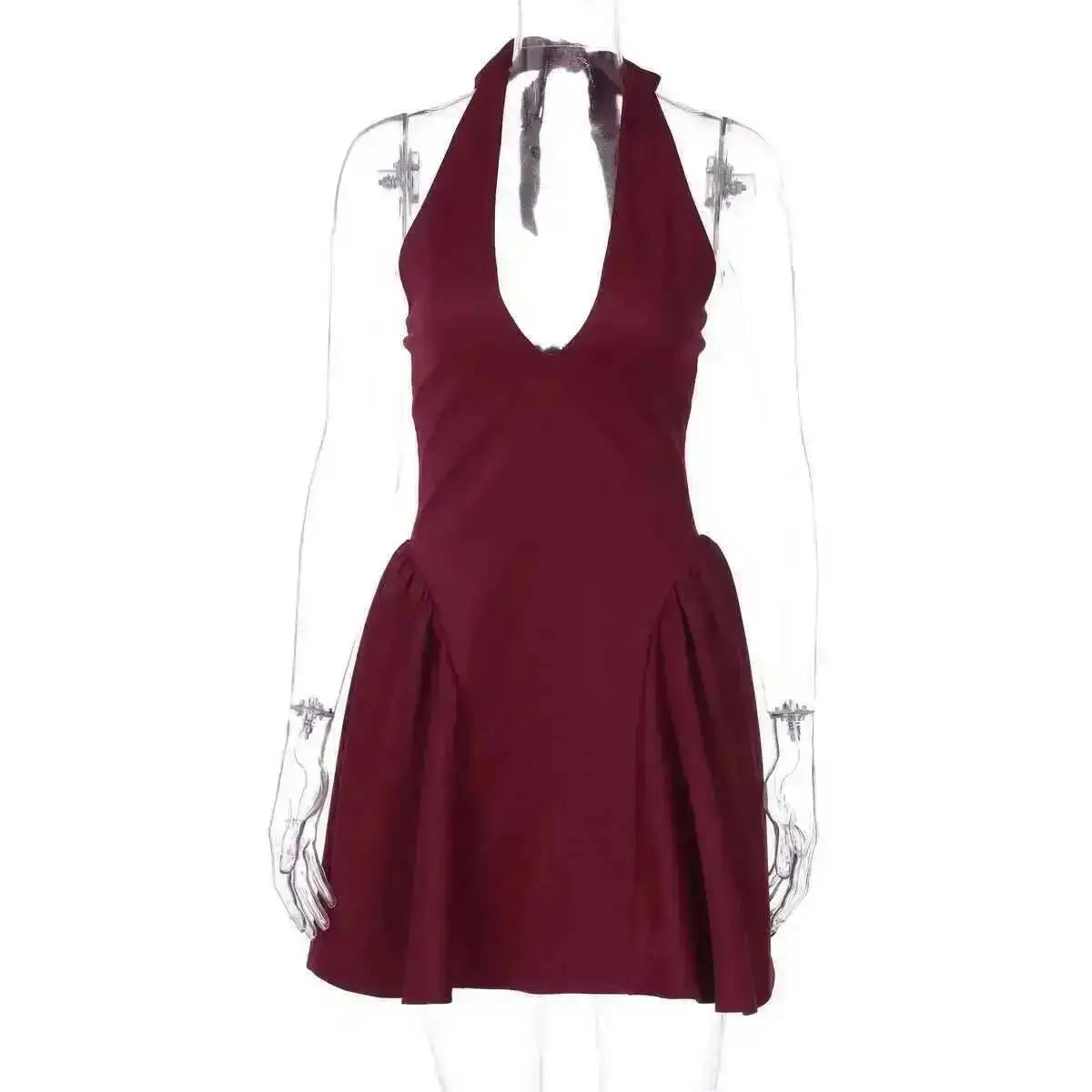 Townlike Waist Wrap A-line Pleated Dress Women Halter Mini 2024 Summer Dress V Neck Backless Nightclub Sexy Party Dresses