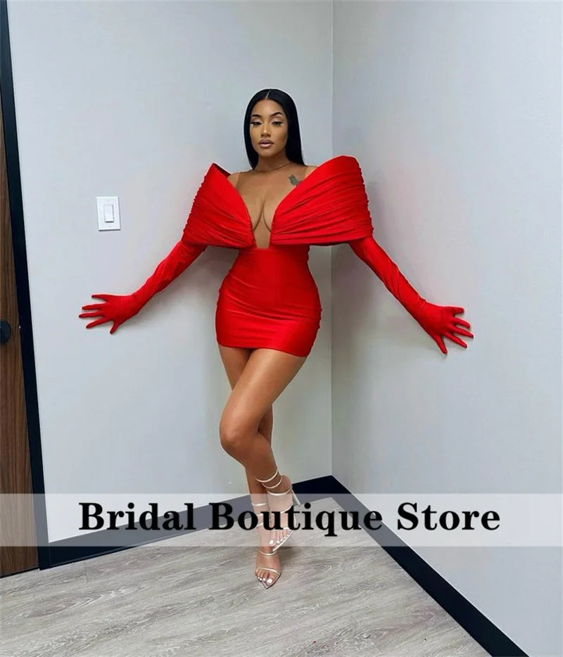 Stunning New Red 2024 Prom Gown With Two Gloves Off Shoulder Birthday Party Cocktail Dresses Robe De Bal Custom-Made Customized