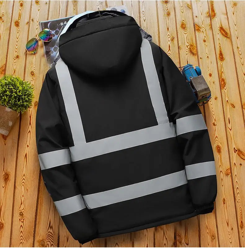 Winter Work Jacket Men, Waterproof Windproof Reflective Thermal Coat, Fleece Lined Abrasion Resistant Parka