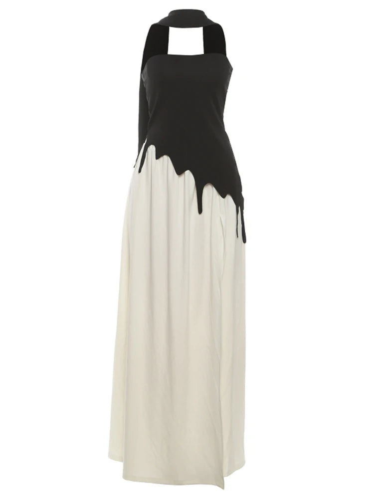 Weird Puss Strapless Dress+Scarf Women Irregular Patchwork Side Split Skinny Elegant Birthday Party Simple Basic Maxi Bodycon