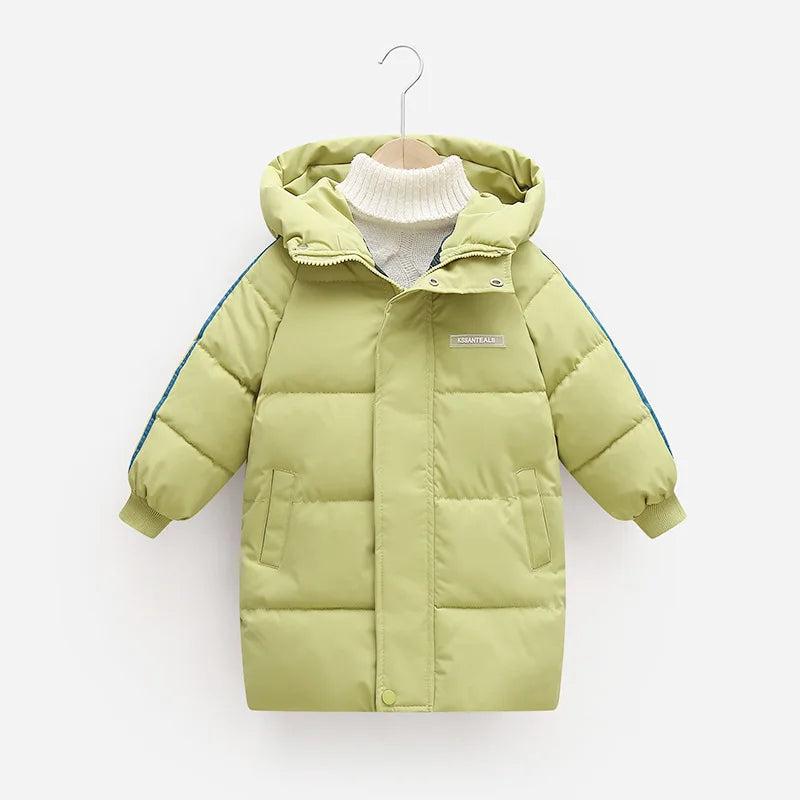 New Winter Boys Jacket Solid Color Mid-Length Keep Warm Cold Protection Hooded Down Cotton Windbreaker Coats For 3-10 Years